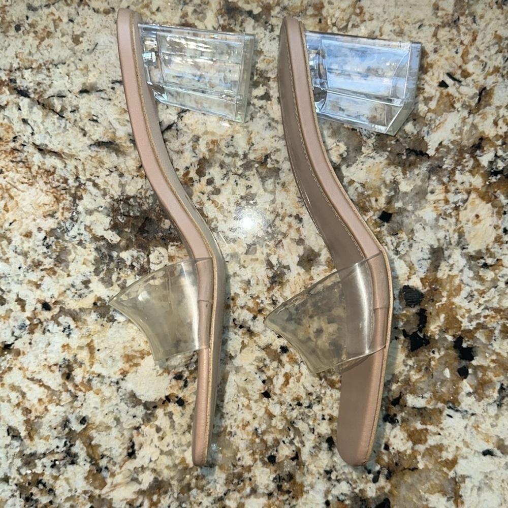 BCBGENERATION Clear Comfort Luckee Square Toe Block Heel Slip On Heeled Sandal - Picture 4 of 8